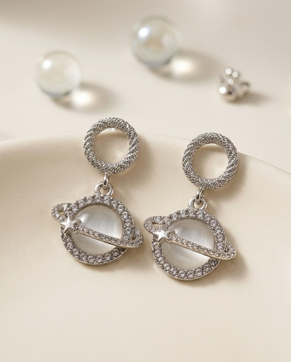 Silver Crystal Hoop Drop Earrings for Women – Elegant Statement Earrings