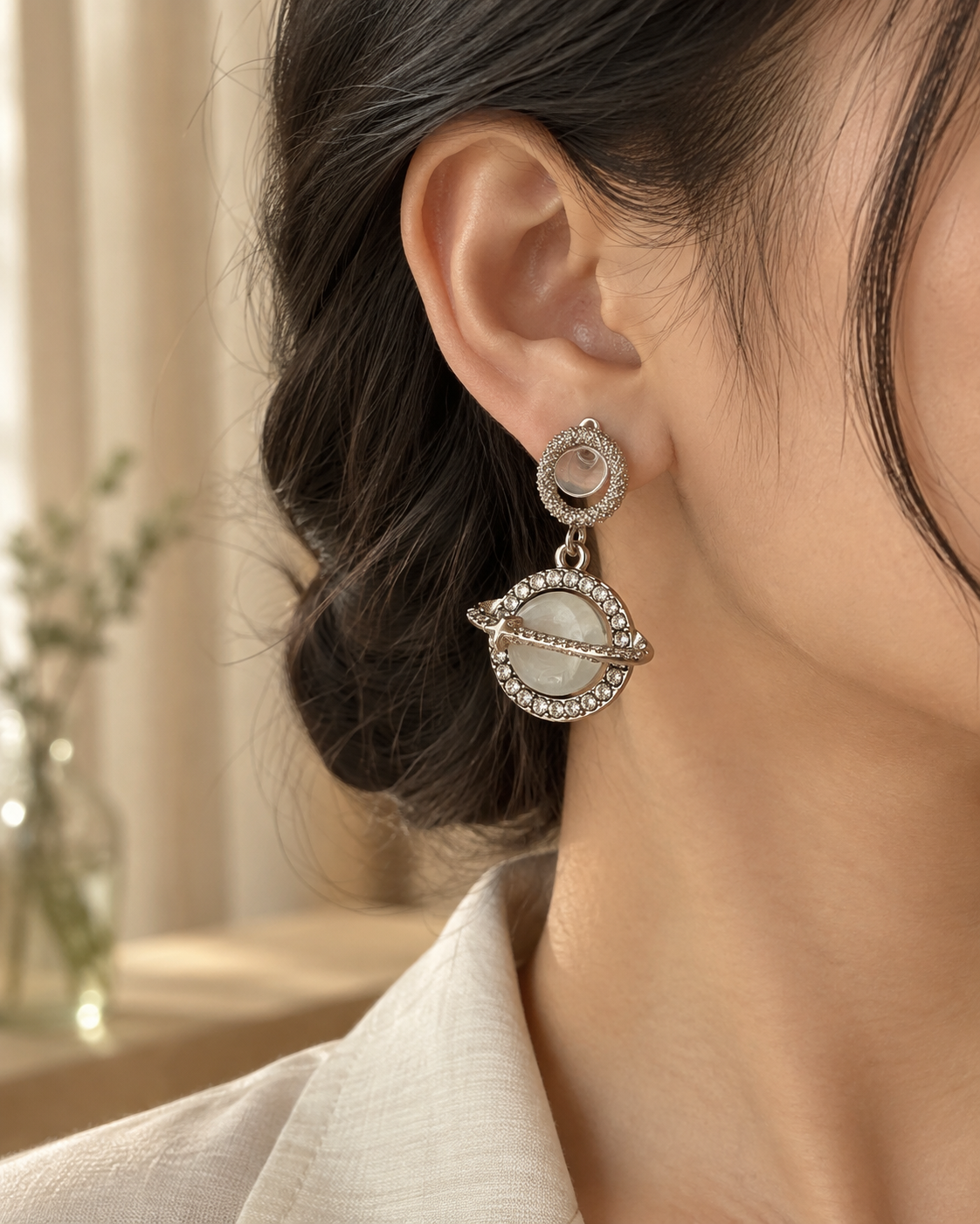 Silver Crystal Hoop Drop Earrings for Women – Elegant Statement Earrings