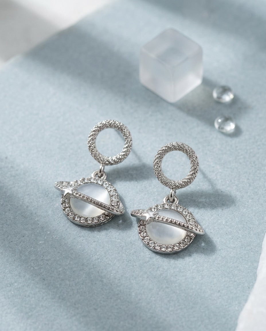 Silver Crystal Hoop Drop Earrings for Women – Elegant Statement Earrings