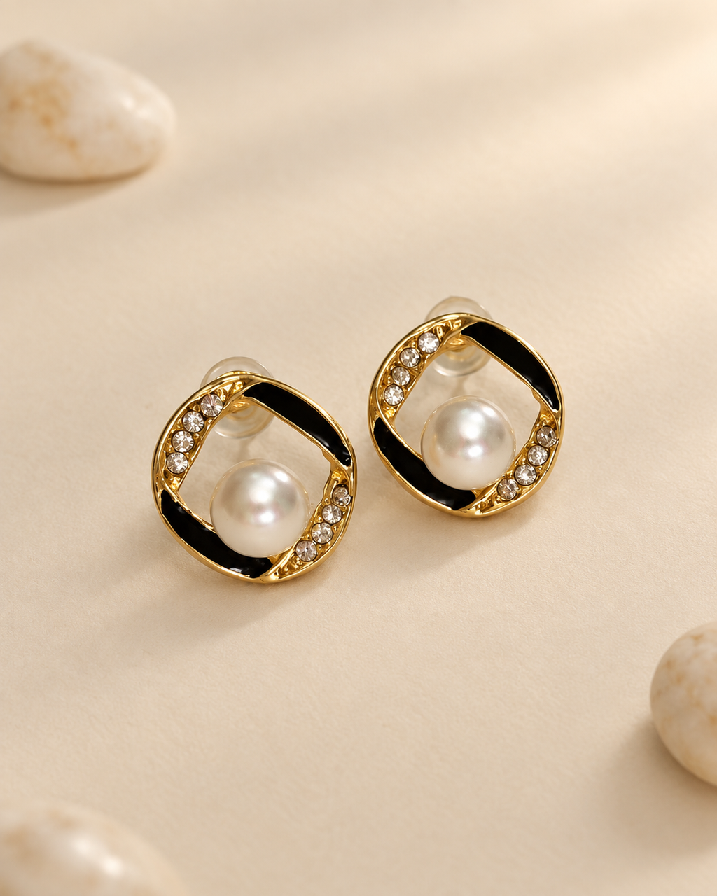 Gold Pearl Crystal Earrings for Women – Elegant Statement Stud Earrings
