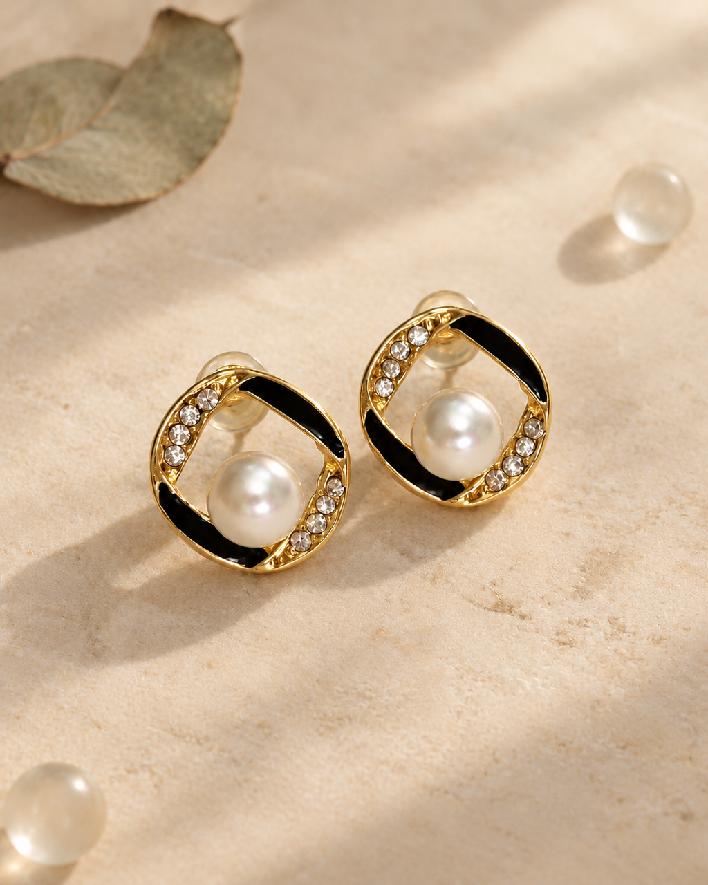 Gold Pearl Crystal Earrings for Women – Elegant Statement Stud Earrings
