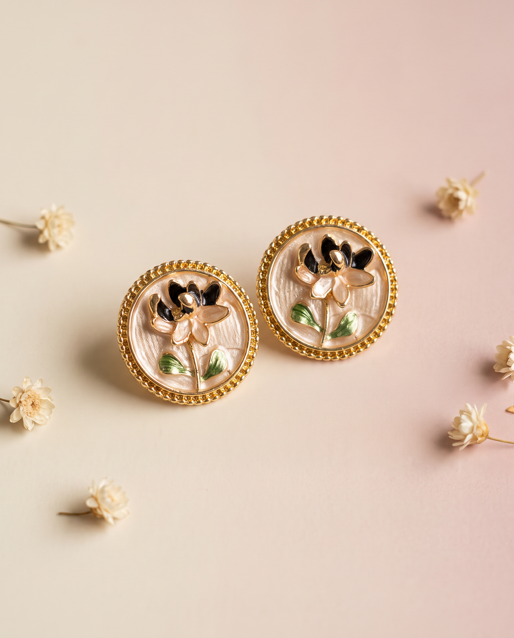 Handcrafted Red Floral Stud Earrings for Women – Gold-Tone Statement Earrings