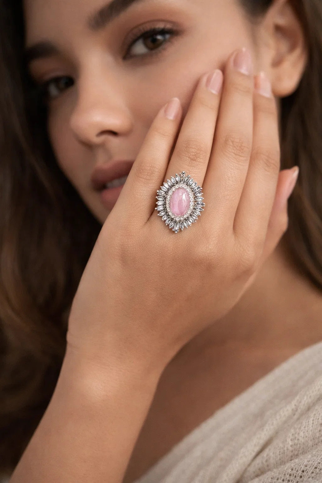 Pink Ring Stone Adjustable Ring